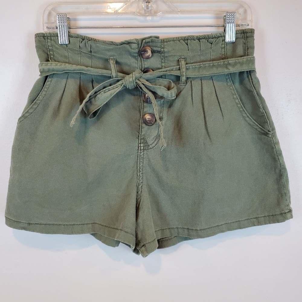 Mustard Seed Sage Button Fly Safari Shorts Size Small Womens with Belt Cotton
